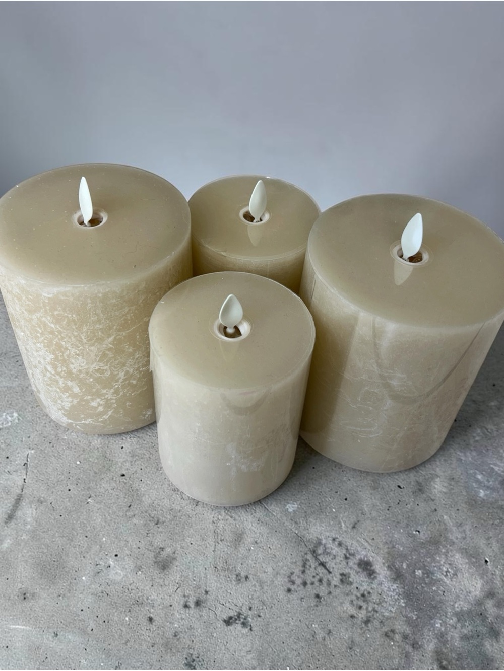Pottery Barn Premium Flickering Flameless Wax Pillar Candle Bundle- Salt Washed
